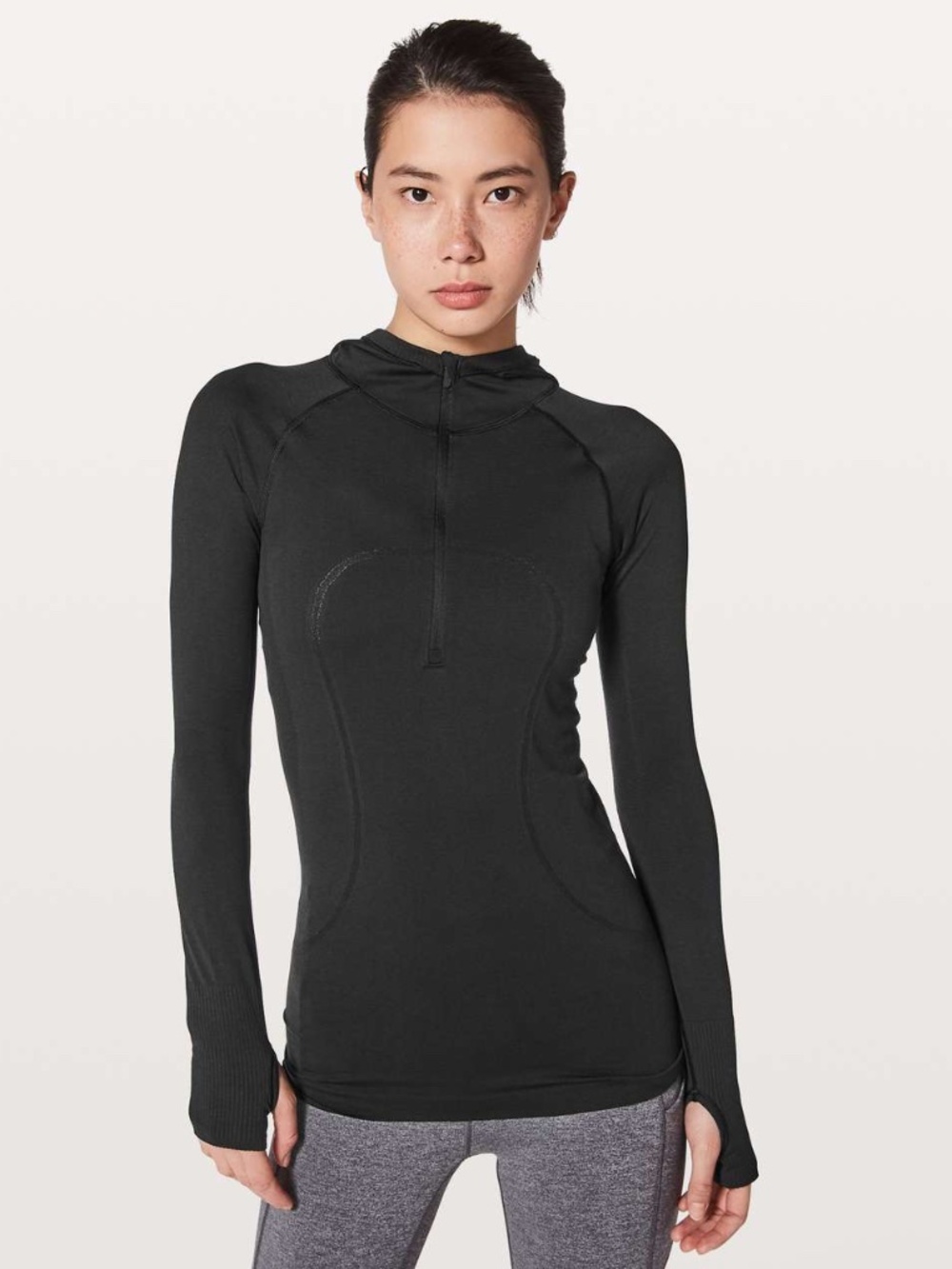 Lululemon swiftly tech half zip hooded long sleeve running size 10 black